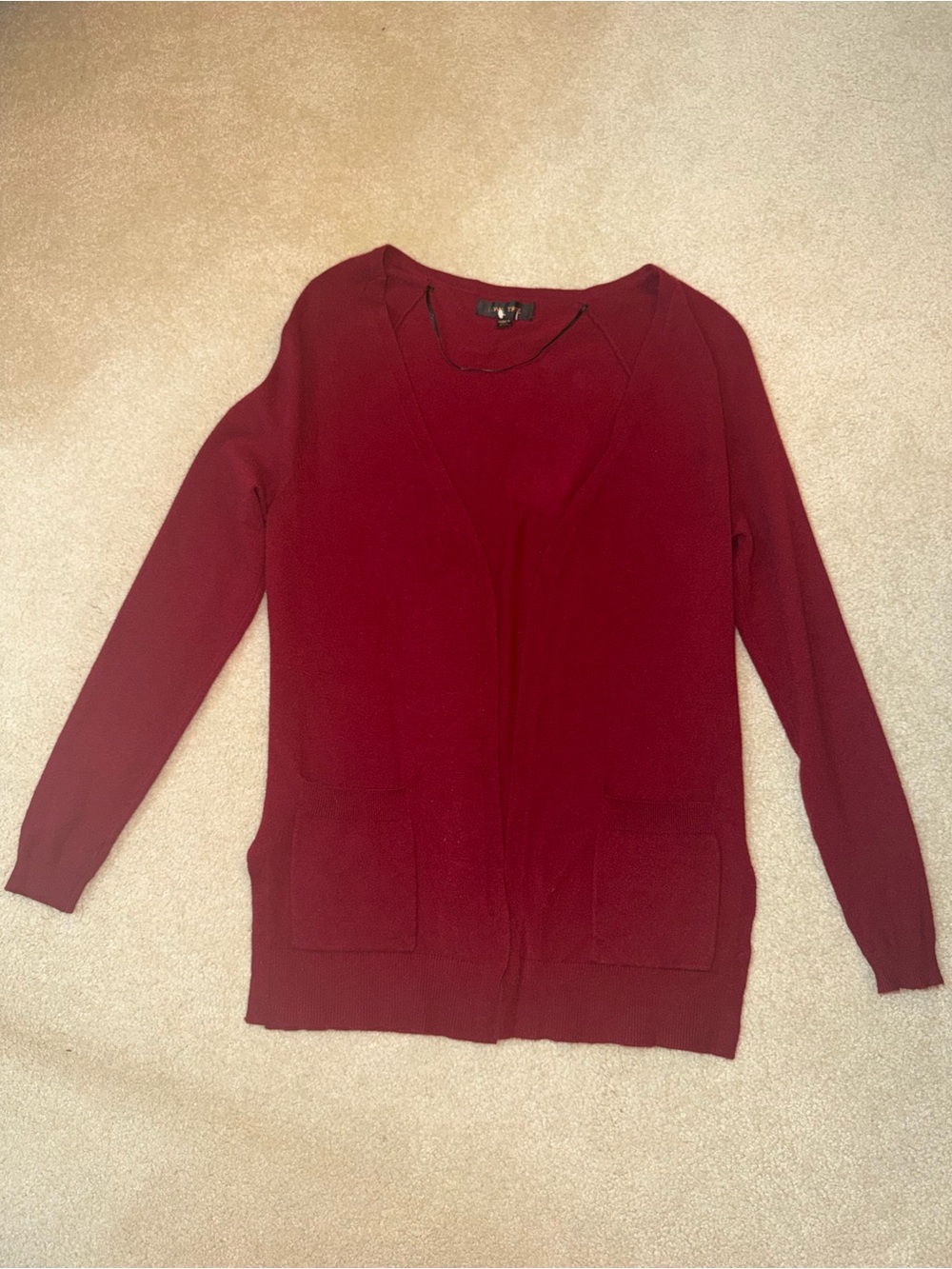 Love Tree Burgundy Open-Front Pocket Cardigan